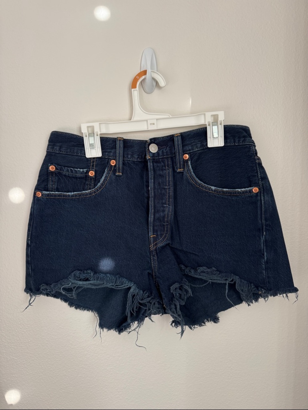 Levi's Dark Blue Distressed Cutoff Denim Shorts